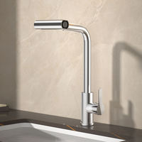 Robinet de cuisine moderne monotrou avec buse 4 voies, double poignée, mitigeur eau chaude et froide à jet pluie, robinet d'évier extractible pour usage gastronomique