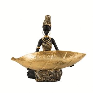 Élégante figurine d'arbre africain en résine avec plateau en forme de feuille – Décoration artistique sculptée pour la maison et objet de collection de forme irrégulière - Product Image 5