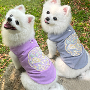 Gilet pour chien de compagnie en coton brodé, vêtements de protection solaire de style traditionnel pour petits chiens, vêtements d'été violet gris - Product Image 5