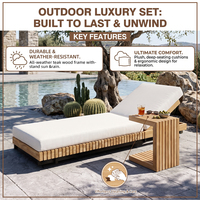 Ensemble de tables d'appoint compactes en teck avec cadre réglable et roulettes pour extérieur, jardin, villa, piscine – Chaise longue