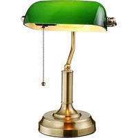 Lámpara de Escritorio de Vidrio Verde Vintage, Lámpara de Mesa de Latón con Interruptor de Cadena, Estilo Inglés Retro
