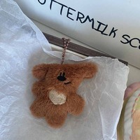 Porte-clés pendentif pour sac d'école pour filles, motif ours en forme de cœur à tête inclinée, style dessin animé mignon