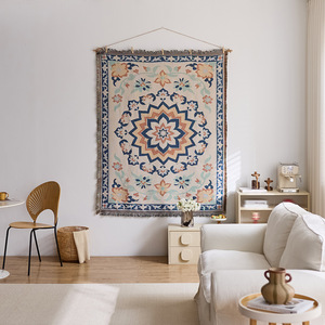 Tapisserie murale bohème en coton tissé, motif floral abstrait, décoration rectangulaire à suspendre pour salon, chambre et intérieur - Product Image 3
