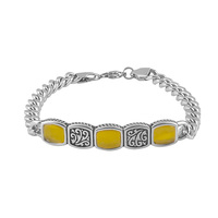 Vintage Damenarmband aus Edelstahl mit Bernstein, geometrischem Muster, Fassung im kubanischen Stil, antiksilberbeschichtet.
