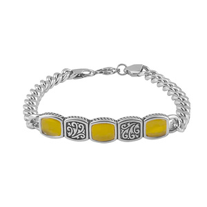 Vintage Women's Stainless Steel Amber <b>Bangle</b> Geometric Pattern Bezel Setting Cuban style <b>Bracelet</b> Antique <b>Silver</b> Plated - Product Image 6