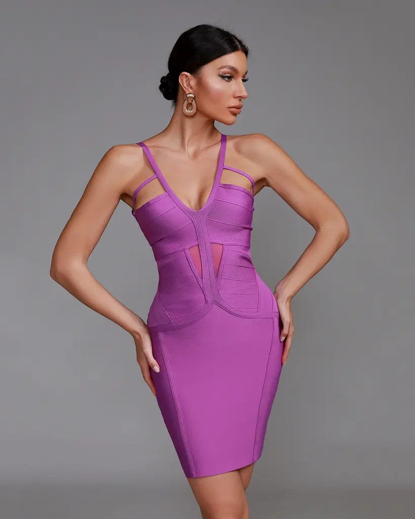 Ocstrade New Female Dress Elegant Sexy V Neck Open Back Bandage Dress Bodycon 2023 Cut Out Purple Bandage Club Dress For Women