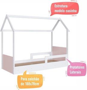 Lit d'enfant Montessori moderne en MDF, bois blanc rose, pour salon, garçon fille, simple, 196 cm, avec protection latérale, durable, écologique - Product Image 3
