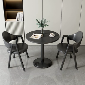 现代家庭或酒店餐厅会议室餐厅使用木质圆桌和两把椅子套装 - Product Image 5