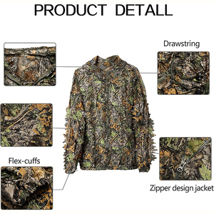 Tenue <span class=keywords><strong>de</strong></span> camouflage légère à capuche pour <span class=keywords><strong>la</strong></span> chasse et l'observation des <span class=keywords><strong>oiseaux</strong></span>, motif feuilles 3D toutes saisons, kit <span class=keywords><strong>de</strong></span> dissimulation pour l'environnement naturel - Product Image 3