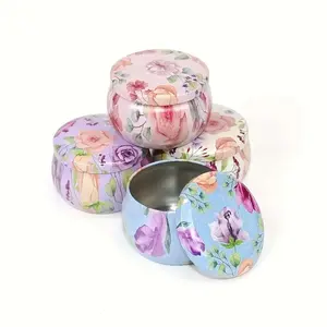 Fancy Flower Pattern Empty Round Candle Tea Storage Containers 2oz 4oz Candle Tin Box