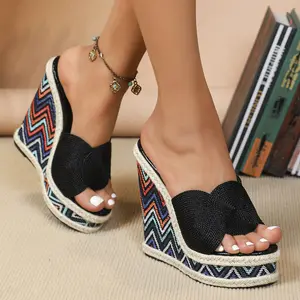 Wedge style black women's high heels designer sexy slope heel nightclub 14cm elegant designer dress sandals