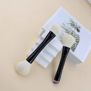 Double <b>Head</b> Foundation Blush Brush Goat Hair Bristle Metal Handle Contour Loose Powder Custom Logo Tool - Product Image 4