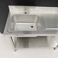 Évier commercial en acier inoxydable 201 304, cuve simple avec égouttoir, finition brossée mate, pour cuisine industrielle, autoportant
