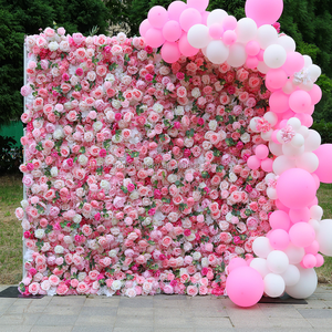 Pannello Floreale 8x8 piedi con Rose <span class=keywords><strong>Rosa</strong></span> Artificiali in Seta <span class=keywords><strong>e</strong></span> Foglie Verdi, Sfondo Floreale da Appendere, Muro di Fiori <span class=keywords><strong>Rosa</strong></span> <span class=keywords><strong>e</strong></span> Verde - Product Image 1