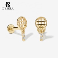 Boucles d'oreilles clous en argent sterling S925, design Andre Racquet, zirconium, pour femmes, sportives et élégantes