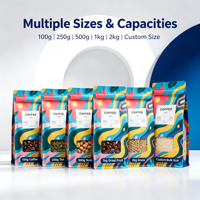 Sachet de café octogonal personnalisé à fond plat avec fenêtre transparente, fermeture éclair refermable, haute barrière, imprimé, qualité alimentaire, sans BPA, écologique
