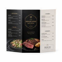 Affiche de menu de restaurant tri-pliante A3 couleur, imprimée sur mesure, papier 70 lb