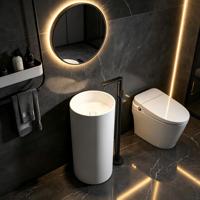 Lavabo sur pied en pierre artificielle blanche mate de design moderne et luxueux, lavabo en surface solide, lavabo autoportant pour hôtel