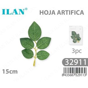 Foglia Artificiale ILAN 15cm Verde Confezione da 3 Pezzi per Decorazione - Product Image 3