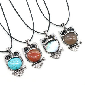 שרשרת סגנונות אתניים וינטג שרשרת מסיבות עם טורקיז, תליון ינשוף מצופה זהב לנשים גברים בנות - Product Image 4