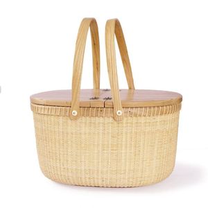 Panier de pique-nique blanc réglable, petit, rond, en paille, avec poignée, de luxe, compact, pour la plage, motif dessin animé, pour la maison et les voyages - Product Image 4