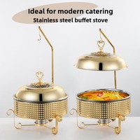 Chauffe-Plats Rond Doré de Luxe 10L pour Buffets d'Hôtel, Équipement de Fête et Mariage, Chauffe-Plats à Combustible pour Maintien au Chaud des Aliments