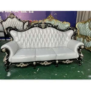 Antique wooden sofa manufacturers European style classic leather wholesaler couch living room sofa