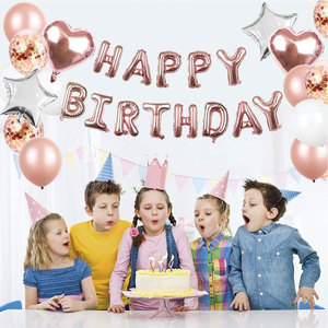 Ensemble de ballons en film d'aluminium rose doré Joyeux Anniversaire, Décoration d'anniversaire pour enfants, Arrangement de ballons à paillettes, Pack d'anniversaire - Product Image 5