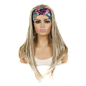 Synthétique Bandeau Perruque Boîte Tresses Crochet <span class=keywords><strong>Cheveux</strong></span> Platine Blonde Perruques Avec Écharpe <span class=keywords><strong>pour</strong></span> Femmes Africain Tressage Bandeau Perruque - Product Image 6