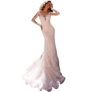 Trailing Lace Wedding Dress Long Sleeves O Neck Slim Fit Fish Tail For Brides Wedding Dress - Product Image 5