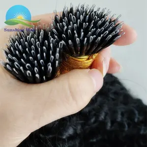 Nano halka linkler kinky kıvırcık mikro boncuk gerçek işlenmemiş bakire ham perulu İnsan saç uzatma 1g/strand afro nano ucu saç