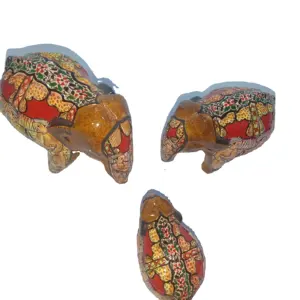 Papier Mache Dier Sculptuur Papier Mache Olifant Familie Set Van 3 Olifant Uit India