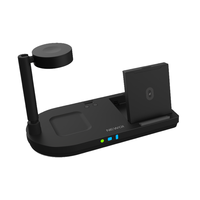 Custom Logo Multifunctionele 4 In 1 Draadloze Oplader Stand 15W Snel Opladen Mobiele Telefoonhouder Bureau Met Lamp En Wekker F5