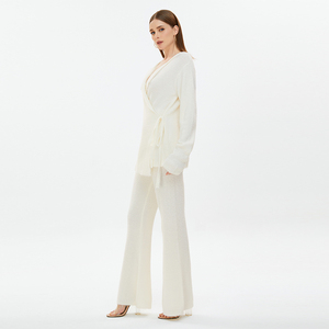 OEM maglione da donna Set due pezzi <span class=keywords><strong>Cardigan</strong></span> oversize in tessuto <span class=keywords><strong>a</strong></span> coste ricamato con maniche lunghe tinta unita - Product Image 5