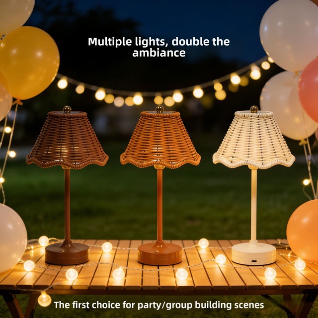 Stock Modern Minimalist Pastoral Style Iron Rattan Table Lamp Type-C USB Charging Cream White Natural Brown Shade for Bedroom