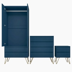 Moderno <span class=keywords><strong>blu</strong></span> 3 pezzi camera da letto con cassettiera armadio e comodino durevole e salvaspazio mobili di stoccaggio - Product Image 6