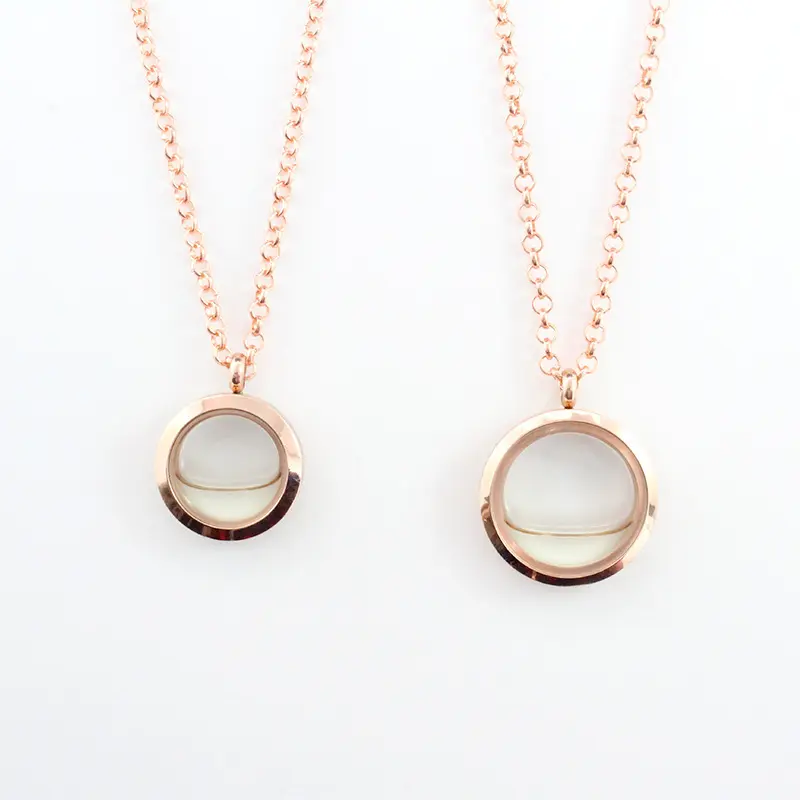 Stainless steel twist mercerized face round glass aromatherapy essential oil phase box necklace