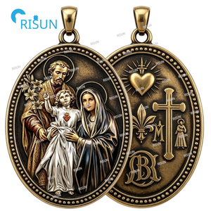 Collier pendentif religieux catholique Jésus-Christ la Vierge <span class=keywords><strong>Marie</strong></span> Saint Joseph, médaillon personnalisé, médaille de la Sainte Famille - Product Image 5