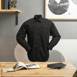 Chemise tactique à manches longues pour homme, respirante, en polyester et coton tissé, chemise de travail décontractée avec poches poitrine - Product Image 2