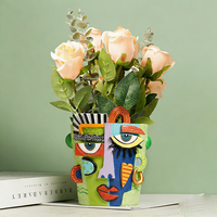 Pot de fleurs en résine coloré style Picasso, motif visage abstrait, pour décoration moderne de la maison, vase tête unique en résine, pot de fleurs de jardin