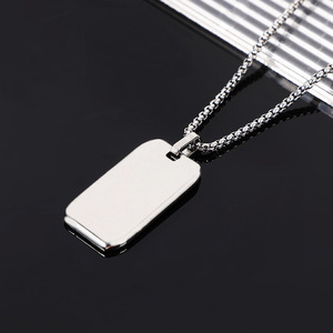 Kalung Liontin Dog Tag Geometris Trendy Berlapis Emas, Bahan Stainless Steel Berkualitas Tinggi, Dapat Diukir, Grosir - Product Image 2