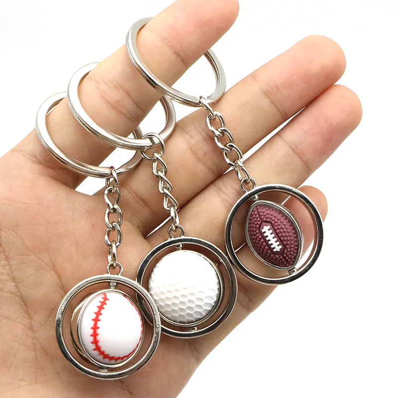 360 grados de rotación deportes pelota de béisbol Golf regalos de lujo 3D Metal Mini llavero