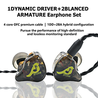 Écouteurs intra-auriculaires HiFi hybrides 1DD+2BA avec fiches interchangeables 3,5 mm, câble en cuivre sans oxygène et 3 paires d'embouts auriculaires