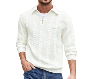 Suéter Masculino Personalizado com Logo, Gola Polo com Zíper, Tricô Texturizado, Manga Longa, Pulôver Casual para Negócios - Product Image 2