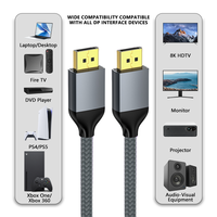 Cable DP2.1 16K 60Hz con Trenzado de Nailon Gris, Conductor de Cobre Desnudo, Macho-Macho, HDR HD, Video y Audio, HDTV, Computadora, TV, Xbox, Proyector