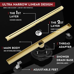Muschbath Scarico Doccia Lineare Rettangolare Ultra Sottile da 24 Pollici, Oro Spazzolato, Acciaio Inossidabile 304, Facile Installazione e Pulizia - Product Image 2