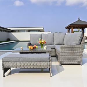 Canapé d'angle modulaire 4 pièces en forme <span class=keywords><strong>de</strong></span> L canapé <span class=keywords><strong>de</strong></span> patio sectionnel extérieur salon <span class=keywords><strong>de</strong></span> conversation avec table basse ottomane pour porche - Product Image 2