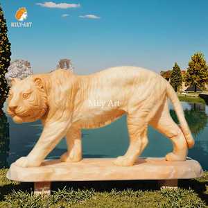 Escultura de estatua de tigre de mármol tallada a mano de tamaño natural MILY para decoración al aire libre - Product Image 2
