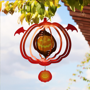 12 Inch Pink Metal Wind Spinner Colorful Pumpkin 3D Design for Yard and Garden Hanging Wind Spinner - Product Image 3