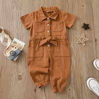 2021 gros populaire mignon couleur unie enfants vêtements à la mode blanc à manches courtes jean tenues filles combinaisons